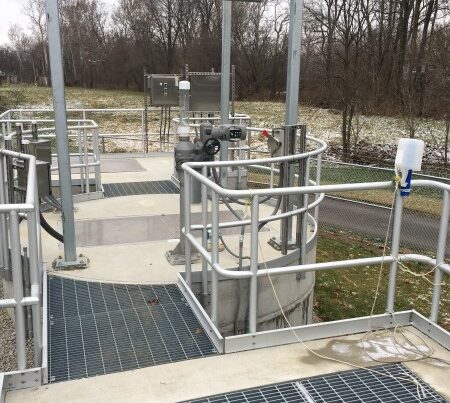 Aluminum pipe railing on a waste-water treatment plant application
